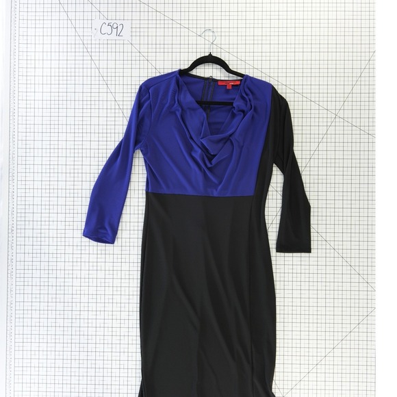 Narciso Rodriguez Dress Women's Size Medium Cobalt Black Colorblock Cowl Y2K - Picture 6 of 6